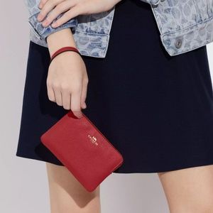 Coach Small Wristlet Corner Zip Wristlet Leather 1941 Red # 58032